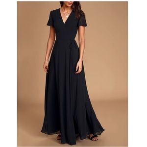 Lulu's You're My Everything Black Short Sleeve Wrap Maxi Dress (Black, Size M)